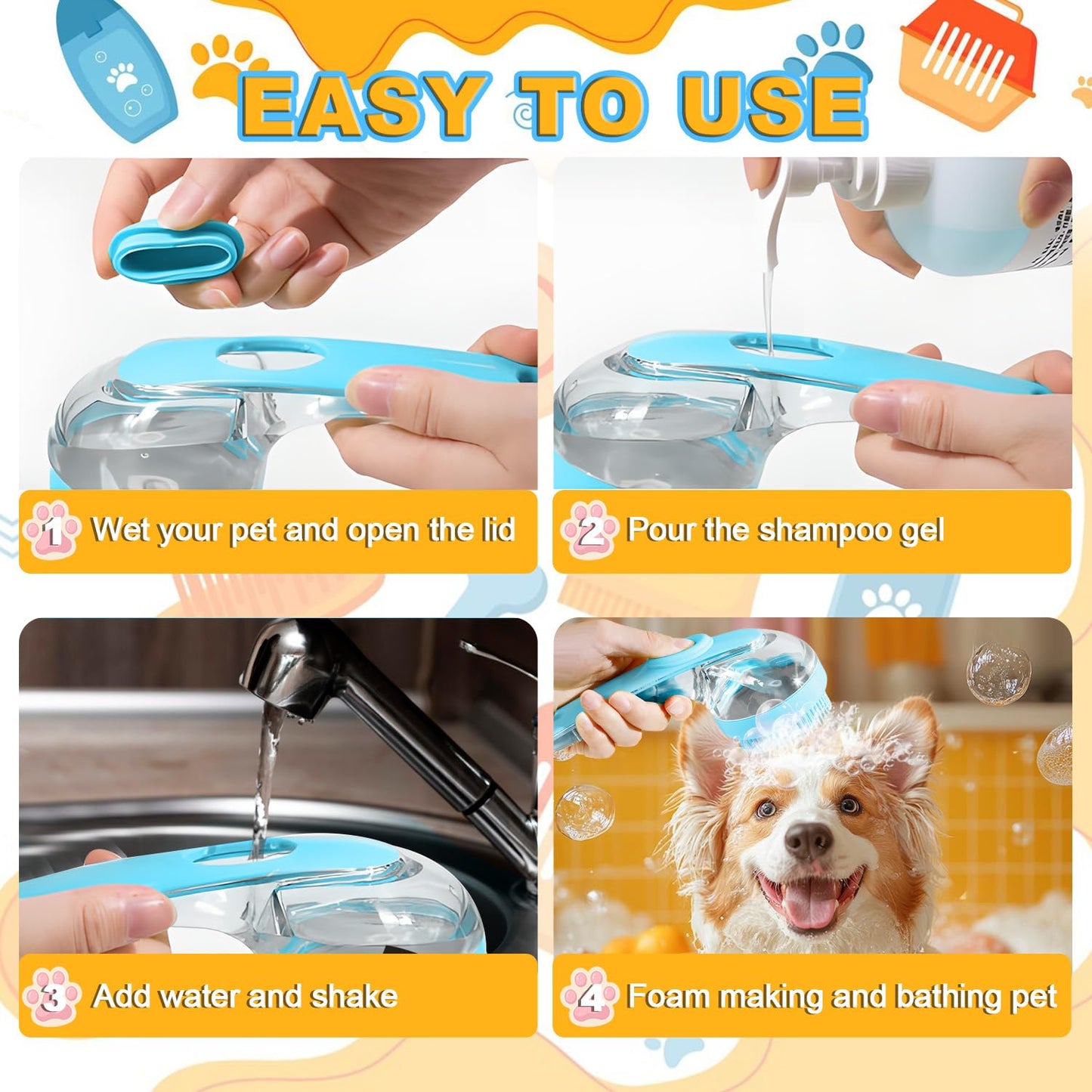 Pet Bath Brush with Shampoo Dispenser